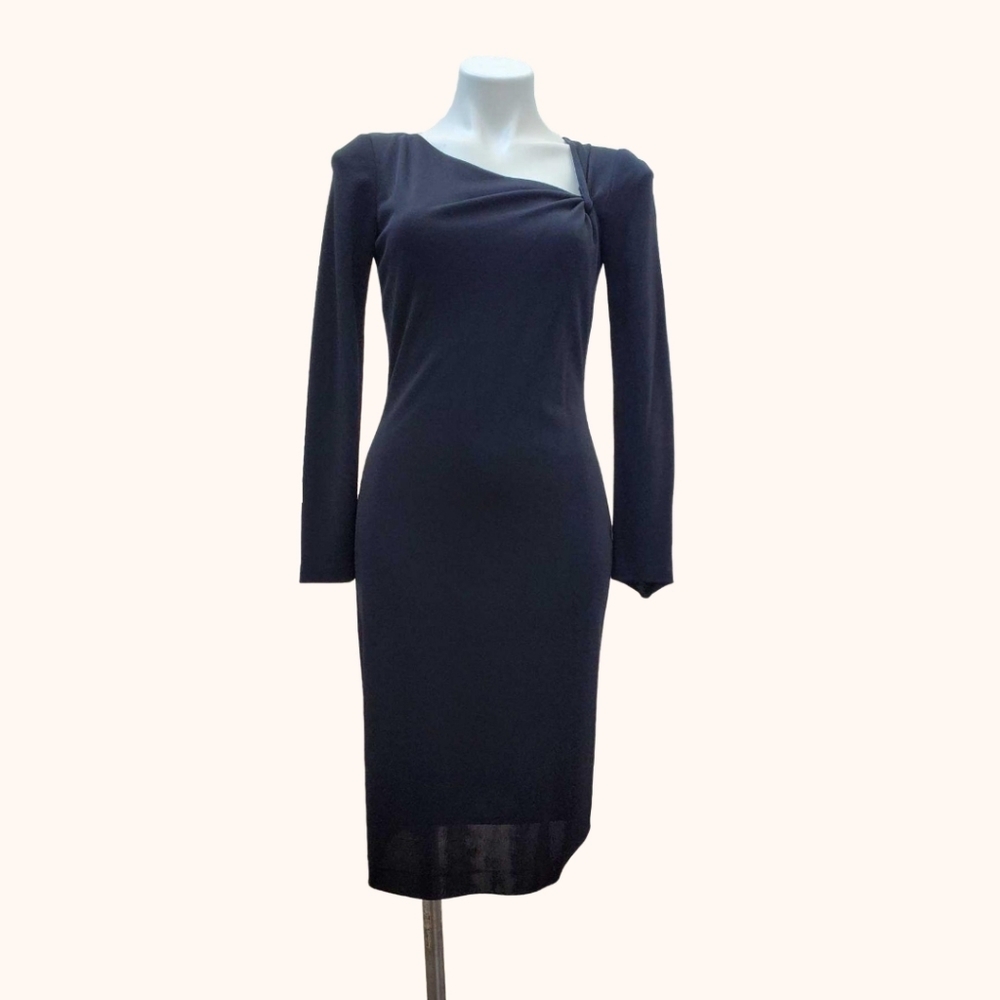 David Meister Black Long Sleeve Dress With Asymmetrical Neckline Size 2